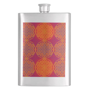Flasque Fleur de vie - motif de timbre - rose orange