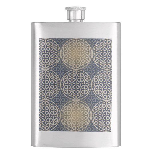 Flasque Fleur de vie - motif de timbre - sable bleu (devant)