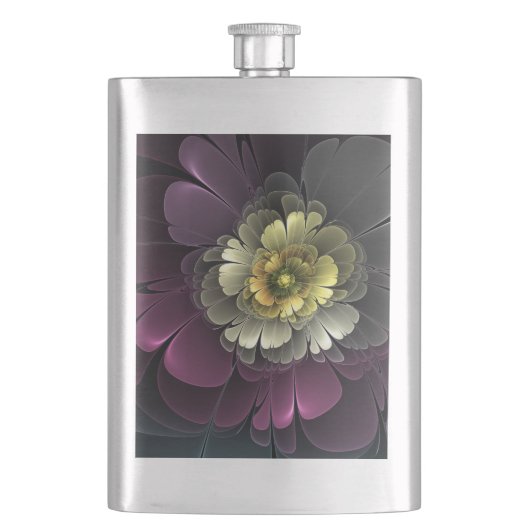 Flasque Fleur fractale grise et pourpre moderne abstraite (devant)