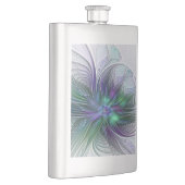 Flasque Fleur verte abstraite moderne d'art fractal violet (Droite)