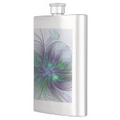 Flasque Fleur verte abstraite moderne d'art fractal violet (Gauche)