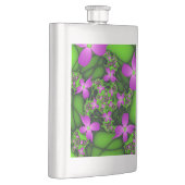 Flasque Fleurs fractales néon rose vert moderne abstrait (Droite)