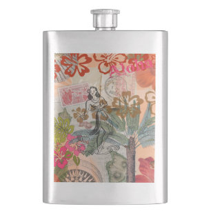 Flasque Fleurs vintages Hula Colorful Hawaiian Tropical