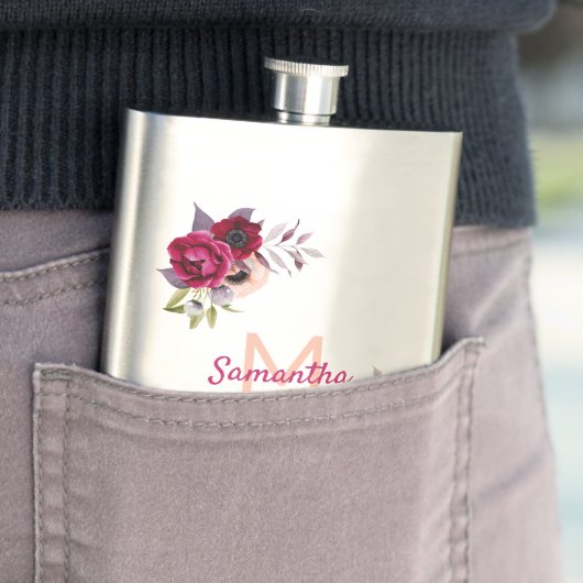 Flasque Florals nom Bourgogne monogramme (En situation)