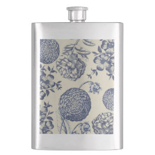 Flasque Flore d'impression florale de fleurs bleues antiqu
