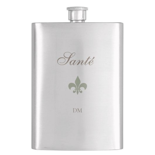 Flasque French Green Fleur de Lis Santé Mariage Faveur (devant)