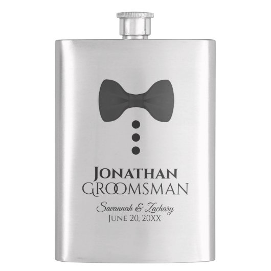 Flasque Fun Black Cravate Tuxedo Groomsman Silver Flask (devant)