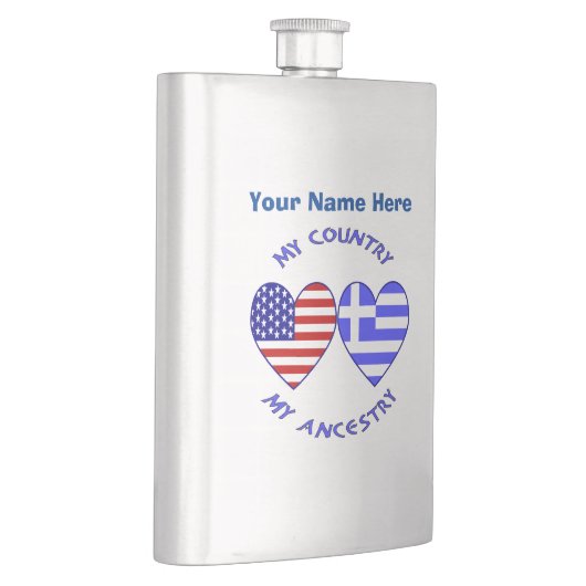 Flasque Grèce États-Unis Coeurs Pays Ancêtre Personnalisé (Droite)