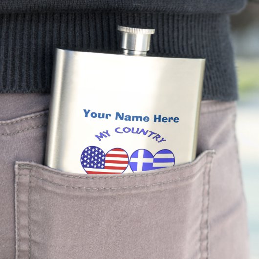 Flasque Grèce États-Unis Coeurs Pays Ancêtre Personnalisé (En situation)