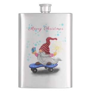 Flasque Happy Skater Gnome avec des cadeaux et Sparkler -