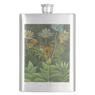 Flasque Henri Rousseau Jungle Tropical Lion Impression Vin
