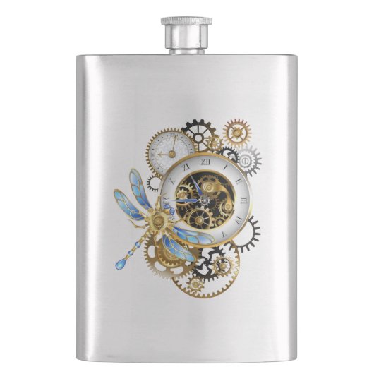 Flasque Horloge à vapeur avec libellule mécanique (devant)