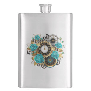 Flasque Horloge à vapeur et Roses turquoise sur le sol