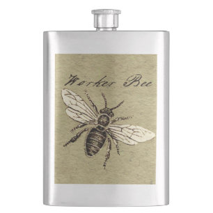 Flasque Illustration Antique d'Abeille Ouvrière Insecte Vi