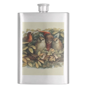 Flasque Illustration de la nature des hiboux et des fées e