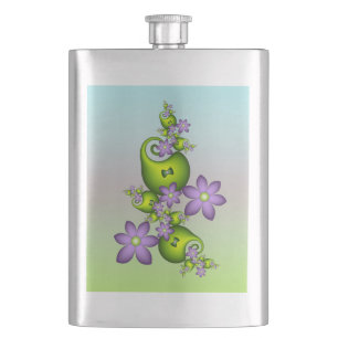 Flasque Imaginaire Floral Fleurs Lilac Formes vertes Fract