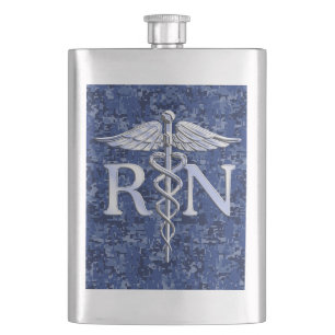 Flasque Infirmière autorisée RN Caduceus sur Camo bleu de