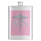 Flasque Infirmière inscrite RN Caduceus sur Décor rose cla (devant)
