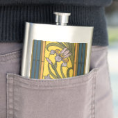 Flasque Iris Fleur Art Nouveau Vitrail Bleu Or (En situation)