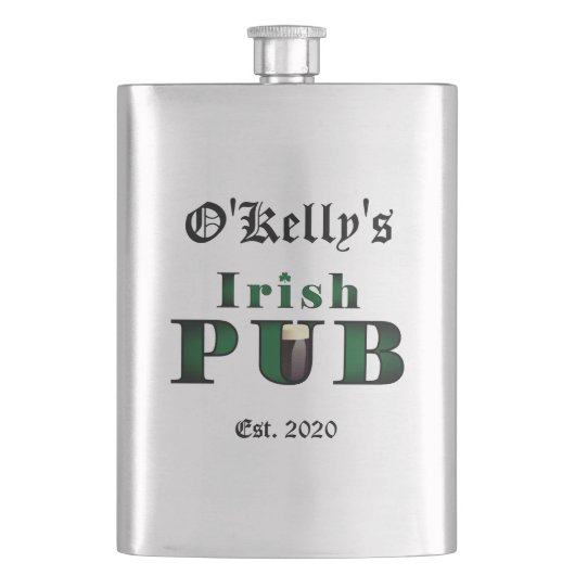 Flasque Irish Pub Bar Tavern Classique en acier inoxydable (devant)