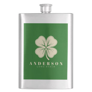 Flasque Irlandais Lucky Four Leaf Clover Nom Green Class