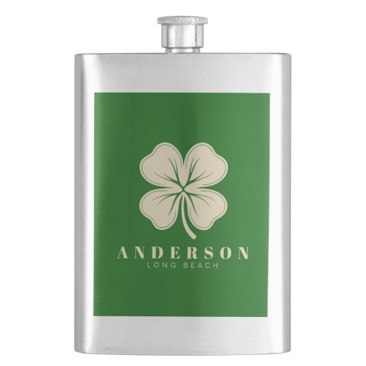 Flasque Irlandais Lucky Four Leaf Clover | Nom Green Class (devant)