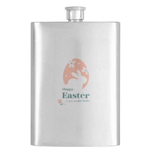 Flasque Joyeuses Pâques – Lapin & Œuf Décor Floral (devant)