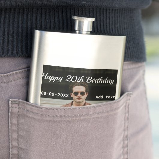 Flasque Joyeux 20e anniversaire simple photo ajouter nom d (En situation)