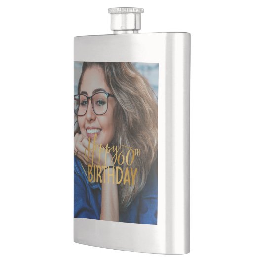 Flasque Joyeux 60e anniversaire Script photo personnalisée (Gauche)