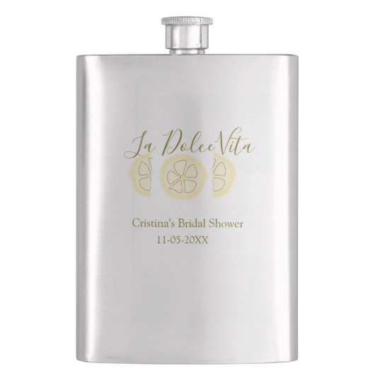 Flasque La Dolce Vita jaune citron douche de mariée pastel (devant)