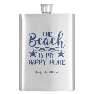 Flasque La Plage Est Mon Endroit Heureux Citation Côtière