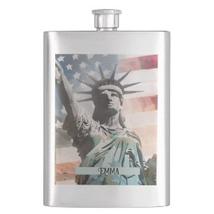 Flasque Lady Liberty et le drapeau américain Nom personnal