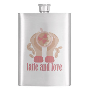 Flasque Latte et coupe d'amour, mains et citation de café
