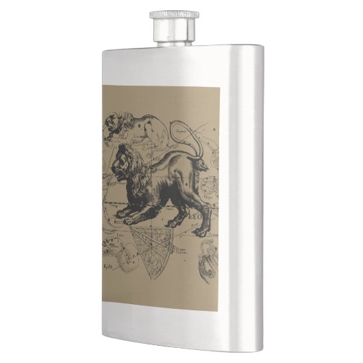 Flasque Leo Constellation Map Hevelius 1690 sur Taupe (Gauche)