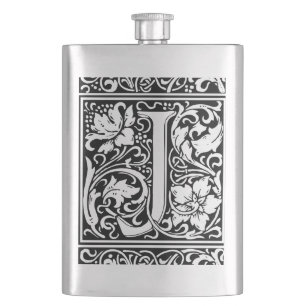 Flasque Lettre J Monogramme médiéval Art Nouveau