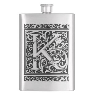 Flasque Lettre K Monogramme Art Nouveau Médiéval