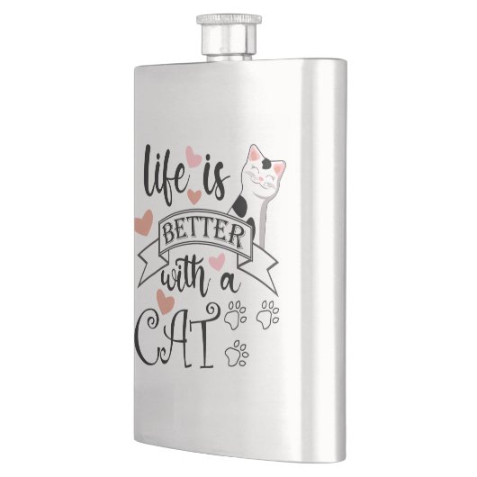 Flasque Life is Better With a Cat quote slogan (Gauche)