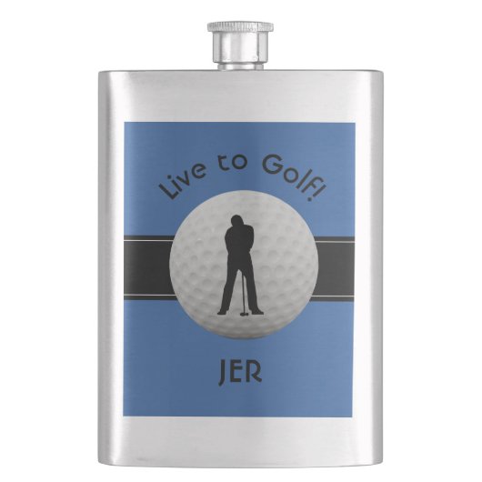 Flasque Live to Golf Citation Monogramme Initiales Bleu No (devant)