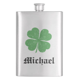 Flasque Lucky Irish shamrock /add name