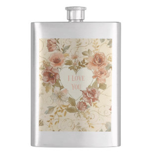 Flasque Luxe, Saint-Valentin, Je t'aime, Roses, Cœur d'amo