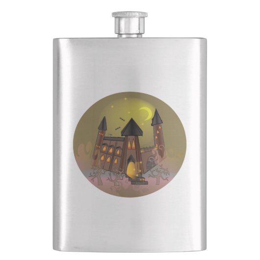 Flasque Maison de sorcière éffrayante Halloween et château (devant)