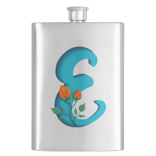 Flasque Majuscule E monogramme floral