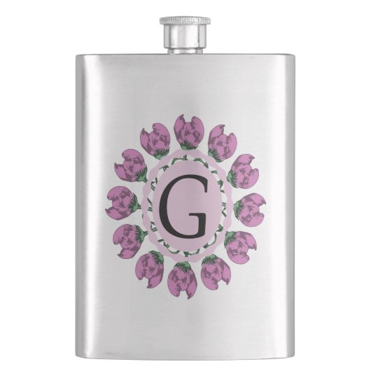 Flasque Majuscule G monogramme floral (devant)