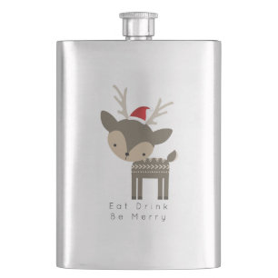Flasque Mangez Boire Soyez Joyeux Cerf De Noël En Chapeau