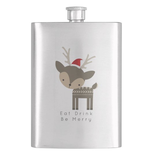 Flasque Mangez Boire Soyez Joyeux Cerf De Noël En Chapeau  (devant)