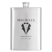 Flasque Mariage GROOMSMAN Nom et date personnalisés Tuxedo (devant)