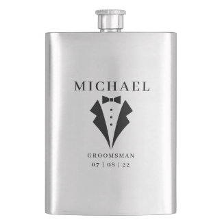 Flasque Mariage GROOMSMAN Nom et date personnalisés Tuxedo