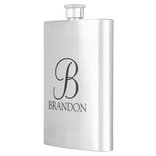 Flasque Masculine de script personnalisé Monogramme et nom (Gauche)