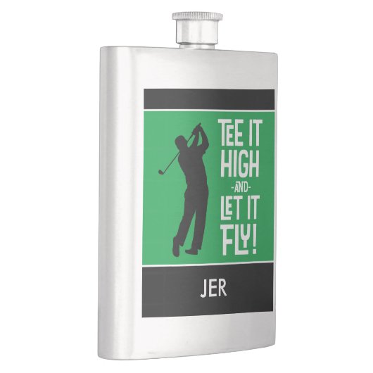 Flasque Masculine Golfer Tee Citation Monogramme Noir Vert (Droite)