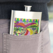 Flasque Masque de plumes de Mardi Gras psychédélique (En situation)